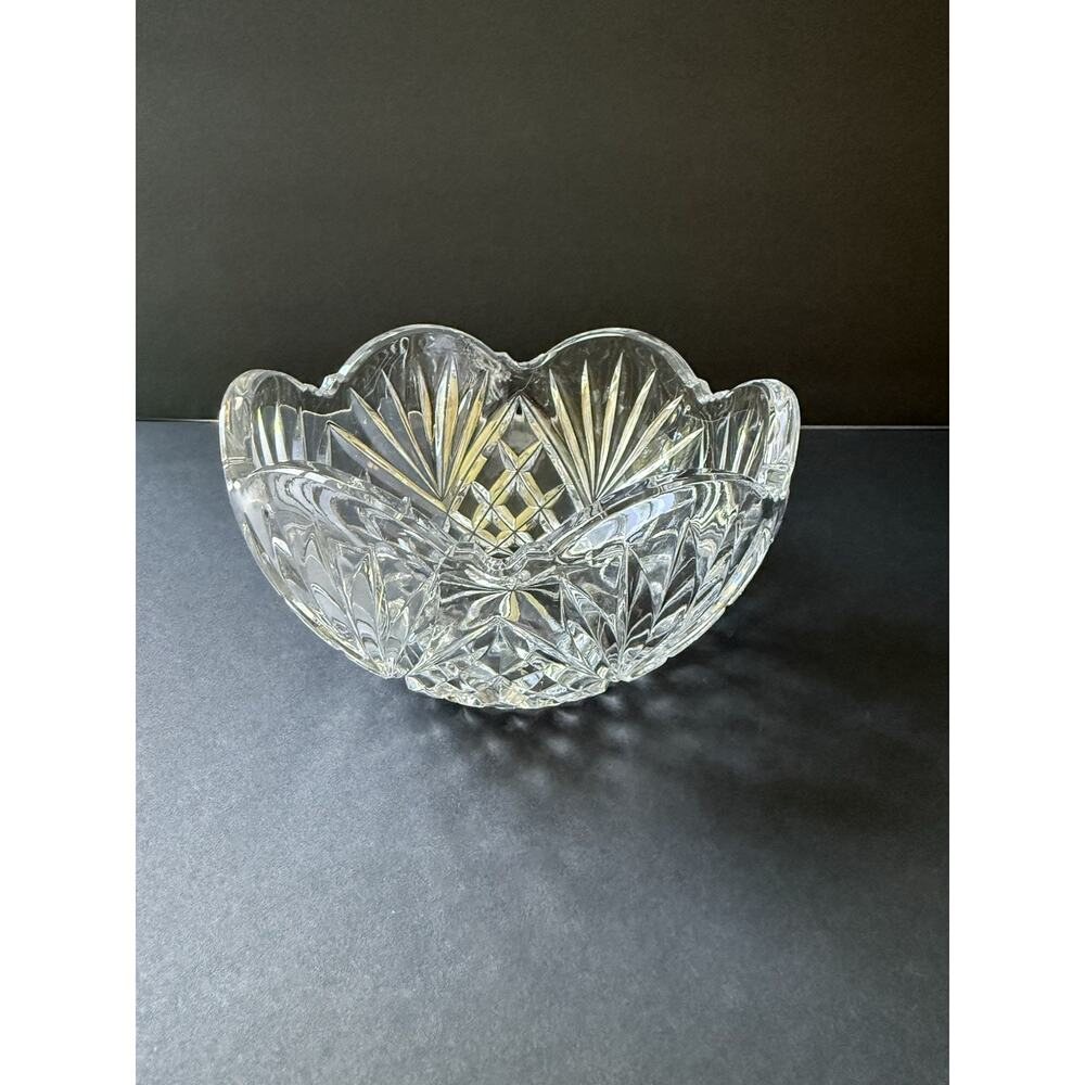 Vintage Cut Glass Lead Crystal Bowl Signed Round Candy Dish Cottagecore Clear 6”